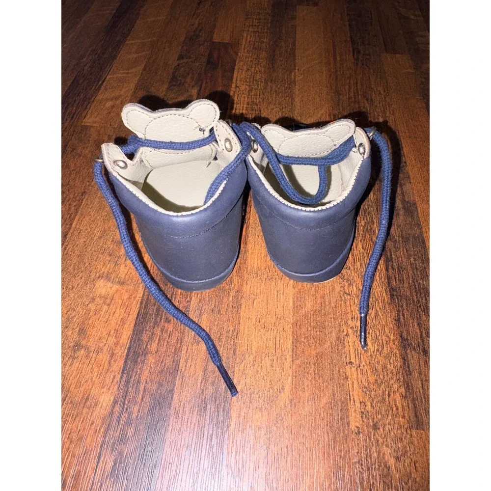 Goldbug Baby Bear Boots Navy Blue Plaid Ears Soft Sole Crib Shoes Size 2 6-9M